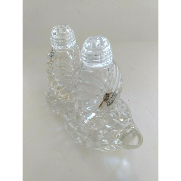 Vintage Bohemia Glass Crystal Salt and Peppers with Crystal Glass lids and Stand - Picture 1 of 12